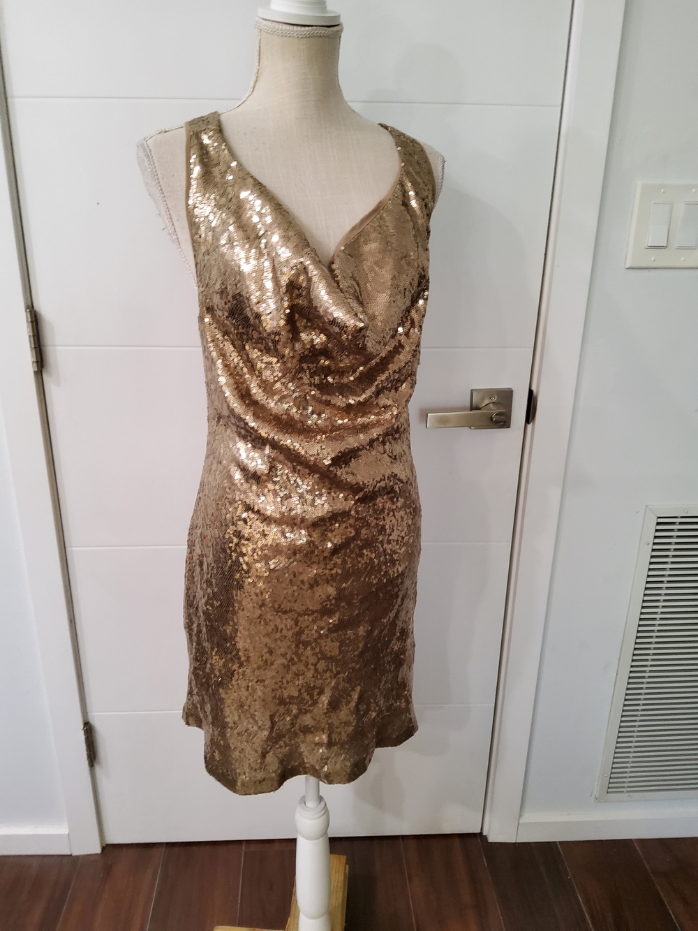 Gold Sequin Cowl Neck Cocktail Dress Size 6